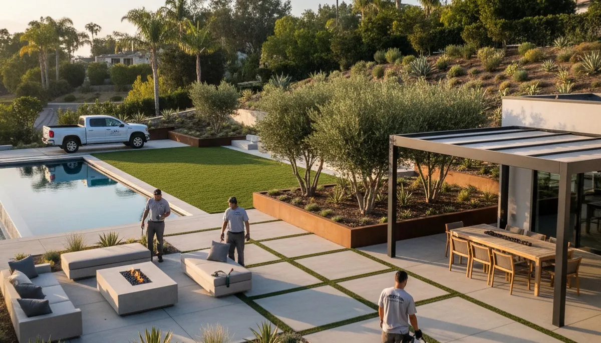 Landscaping crew providing garden maintenance in Orange County, CA